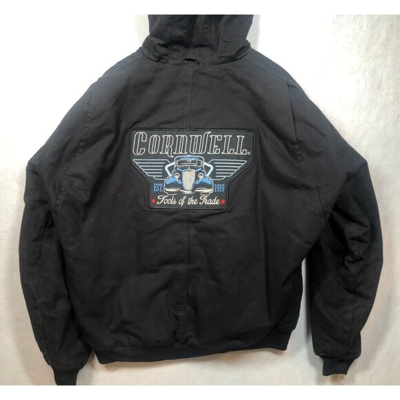 Berne Workwear Cornwell Tools Canvas Jacket Black Work Coat Quilted Hood Mens XL - Picture 1 of 12